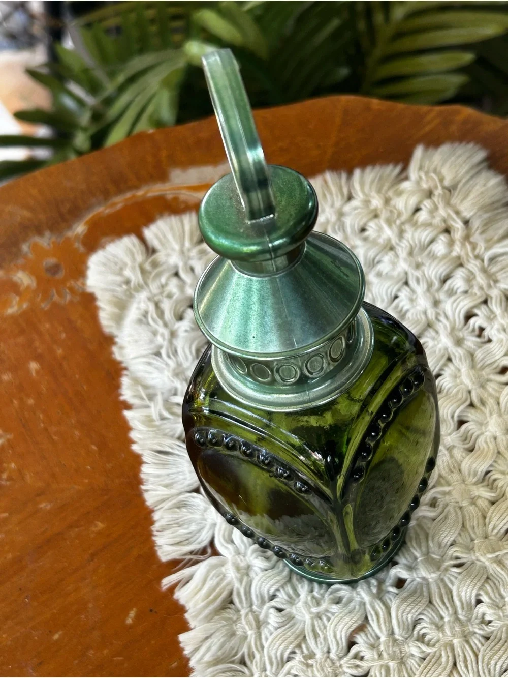 Vintage Avon Green Glass Whale Oil Lantern